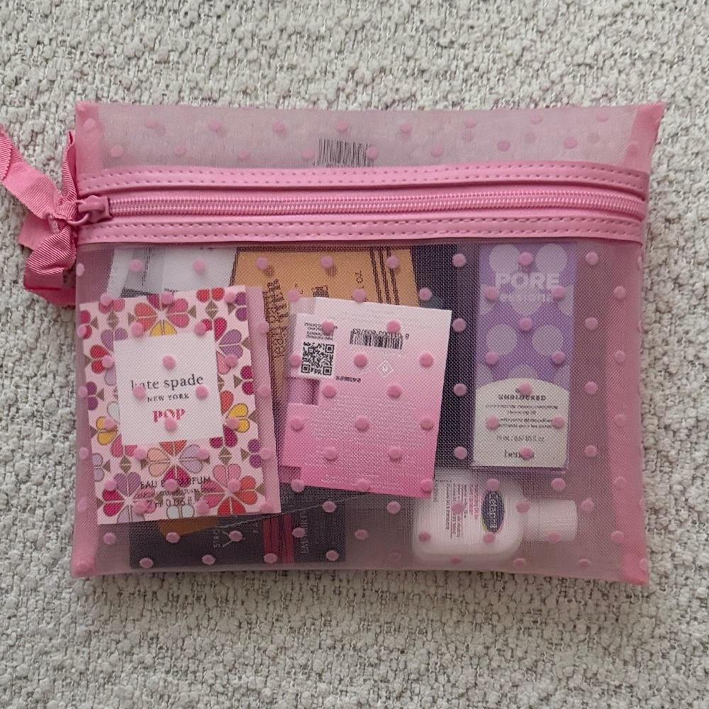 Pink Polka Dot Cosmetic Pouch with Goodies